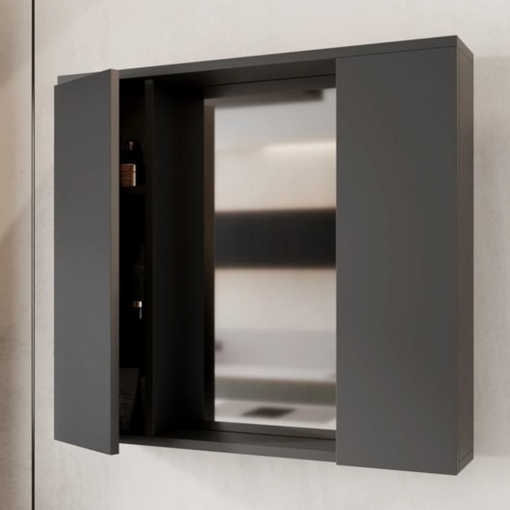 Arya Bathroom Cabinet Set 80 Cm, Matte Anthracite, Sink Included,