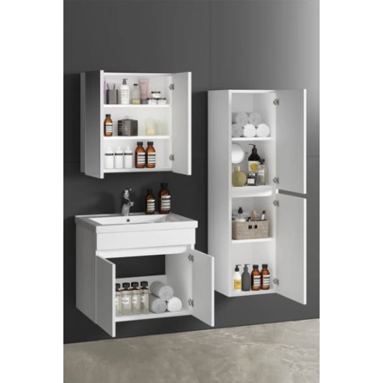 BATHROOM CABINET SET WITH MIRROR HIGH CABINET