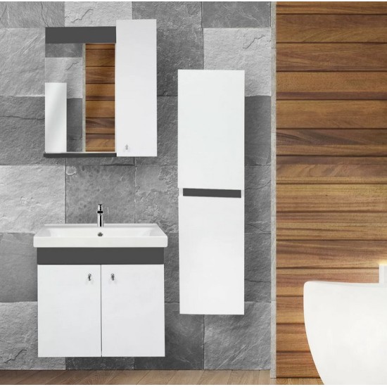 Karen Bathroom New Spring Mirrored 60 cm Set Bathroom Cabinet Whi 