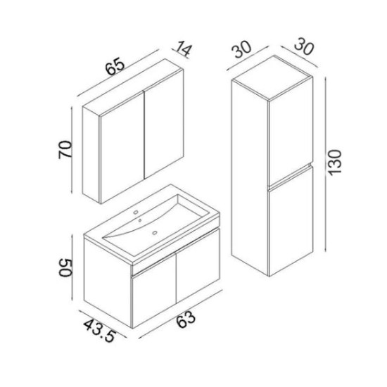 TOKYO BATHROOM CABINET SET + HIGH CABINET Mdf