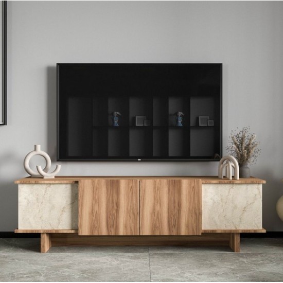 Diana 180 cm TV Unit, Walnut-Marble Patterned TV Unit
