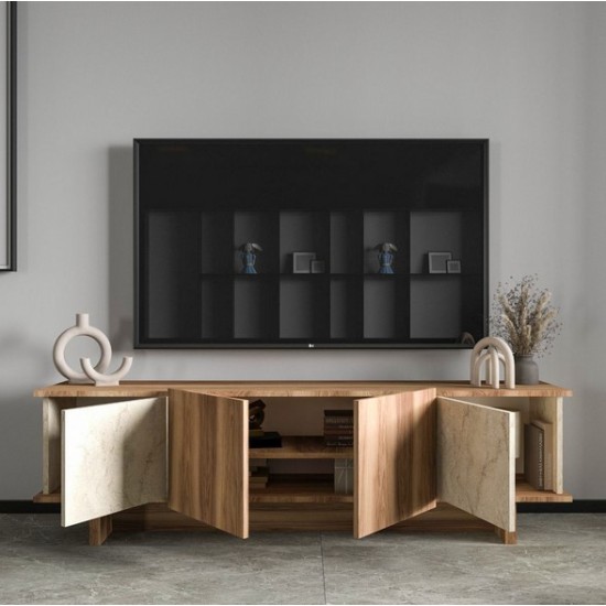 Diana 180 cm TV Unit, Walnut-Marble Patterned TV Unit